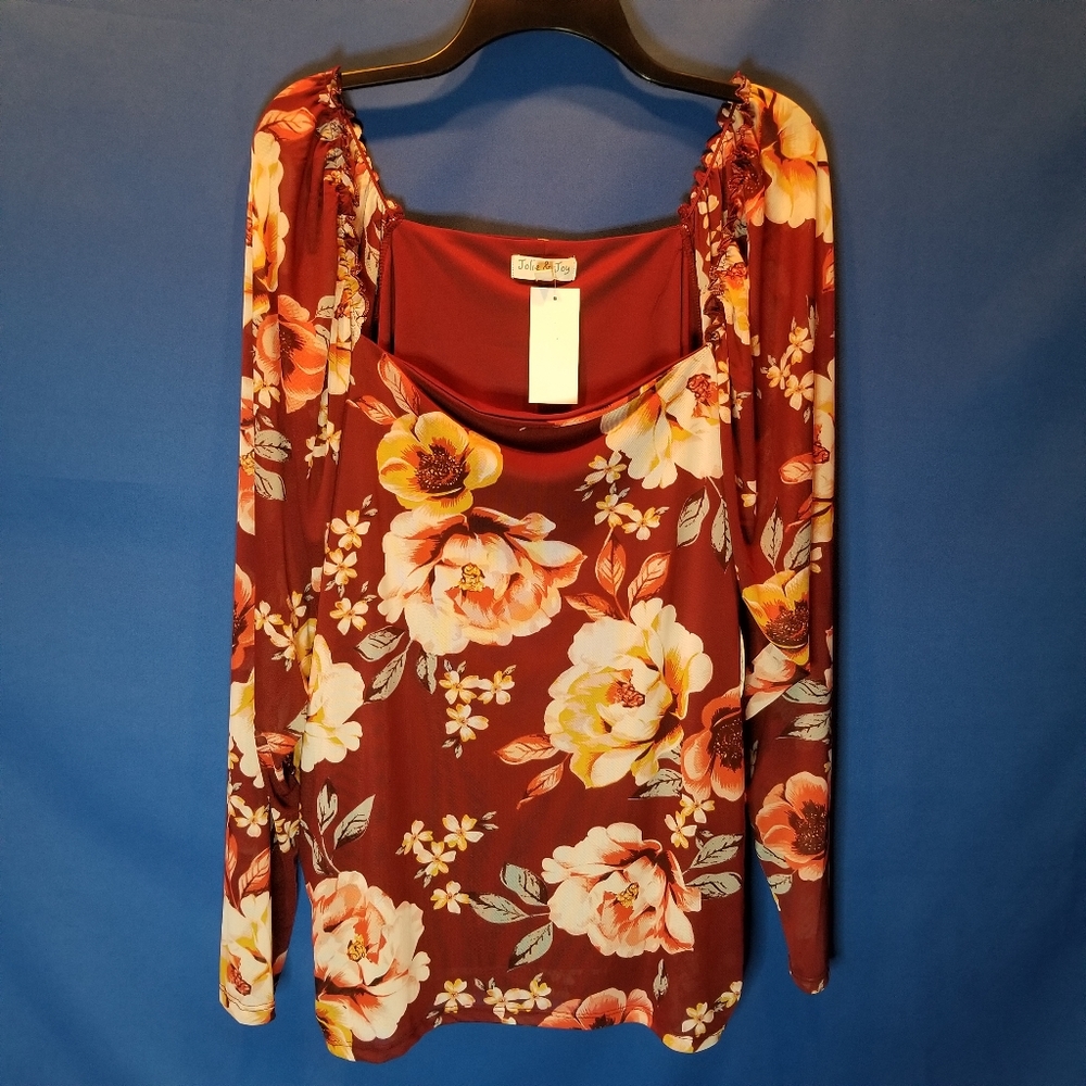 Jolie & Joy Relaxed Fit Floral Print Blouse A Relaxed Fit With Sheer Long Sleeve